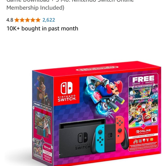 Nintendo Switch Console with Neon Blue and Red Joy-Con + Mario Kart 8 Deluxe - Picture 6 of 7